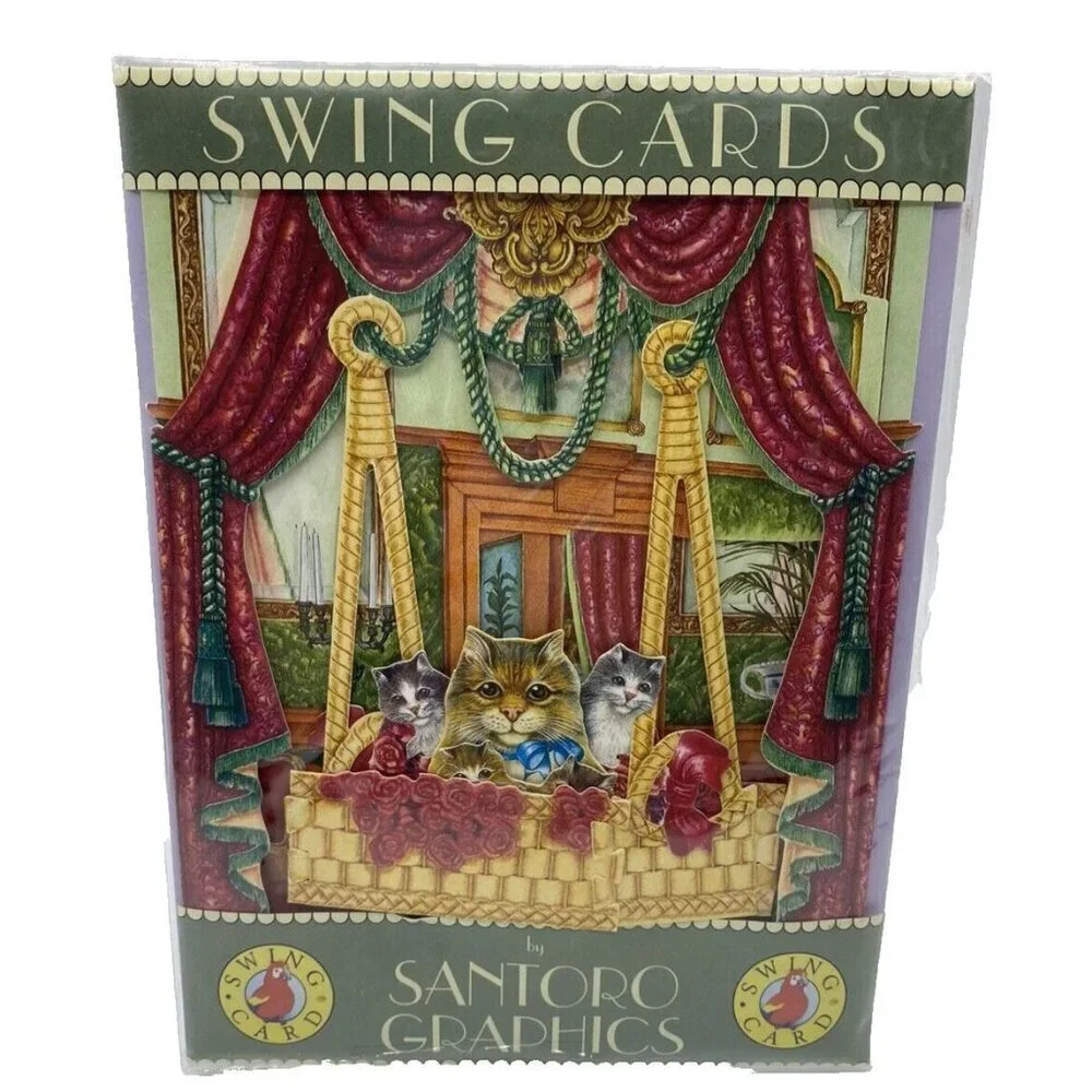VTG Santoro Graphics Swing Card Cat Kitty Interactive 1996 Victorian Style SC11